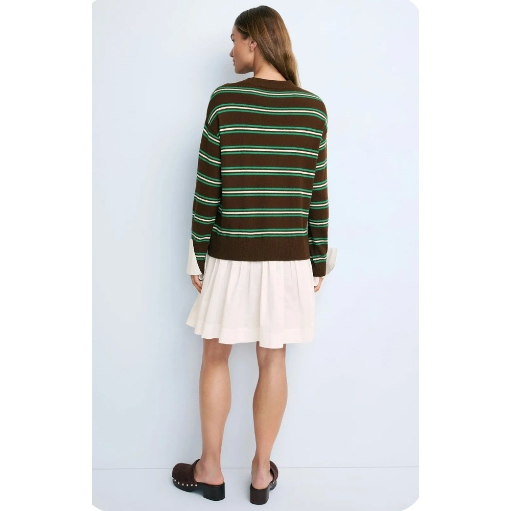 Simon Miller Pip Poplin Combo Dress Brown White Striped Layered Knit Sz S - Picture 2 of 12